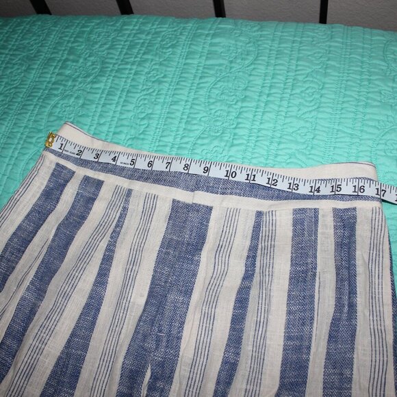 Alice & Olivia Womens Linen Blend High Waist Shorts Blue Striped Size 14 NWT - Picture 7 of 9